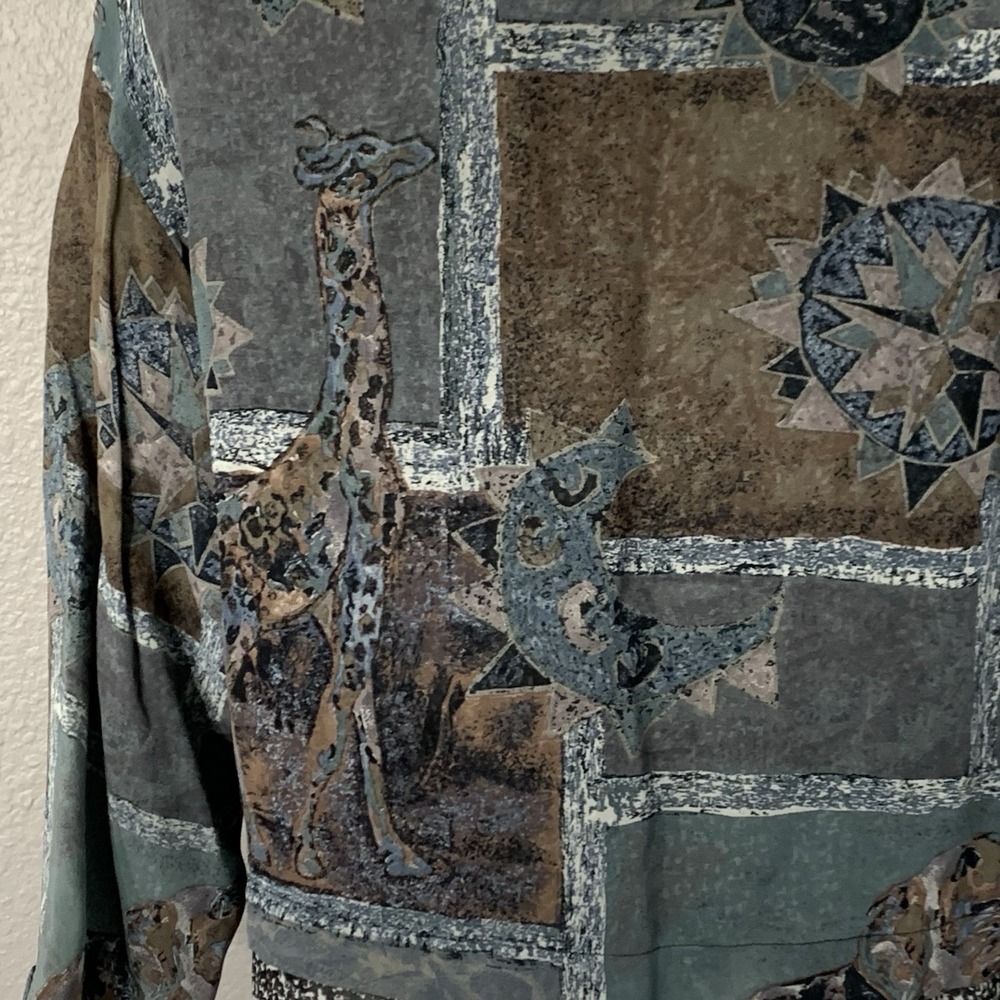 Vintage Platinum by Dorothy Schoelen Beaded Giraffe Print 100% Rayon Blouse Sz P - Picture 9 of 11